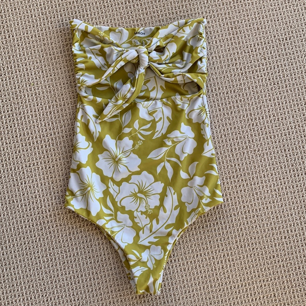 MIKOH Lana 2 One Piece in Yellow Luau Floral Hibiscus